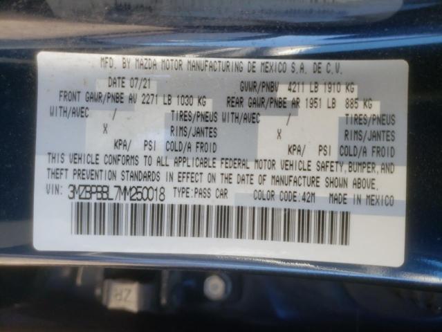 VIN 3MZBPBBL7MM250018 2021 MAZDA 3 no.12