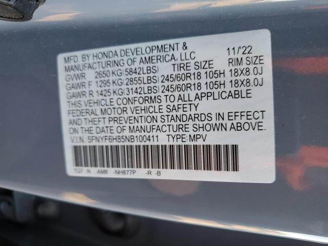2022 HONDA PILOT TRAI 5FNYF6H85NB100411