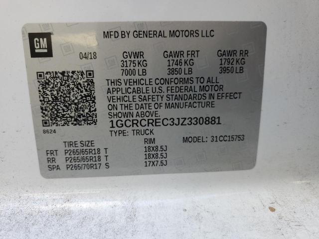 2018 CHEVROLET SILVERADO - 1GCRCREC3JZ330881