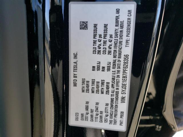 5YJ3E1EB7PF628356 Tesla MODEL 3
