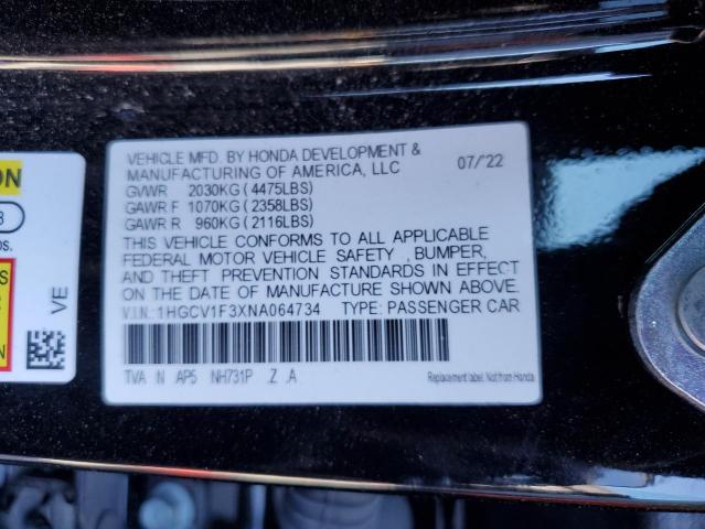 1HGCV1F3XNA064734 | 2022 HONDA ACCORD SPO