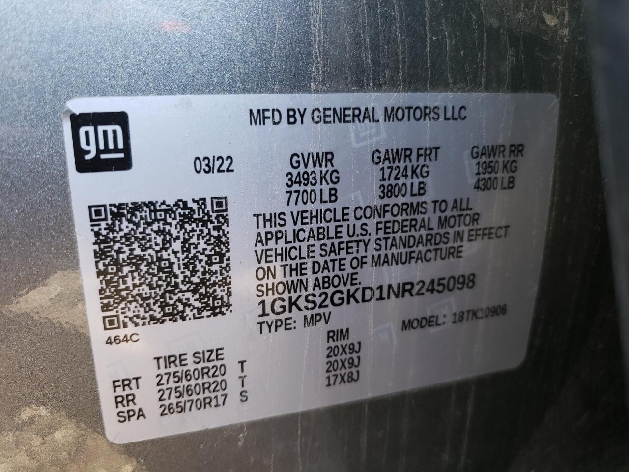 1GKS2GKD1NR245098 2022 GMC Yukon Xl K1500 Slt