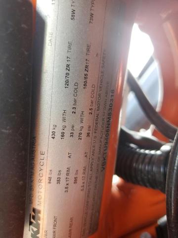 2022 KTM 890 DUKE R VBKTU9406NM830318