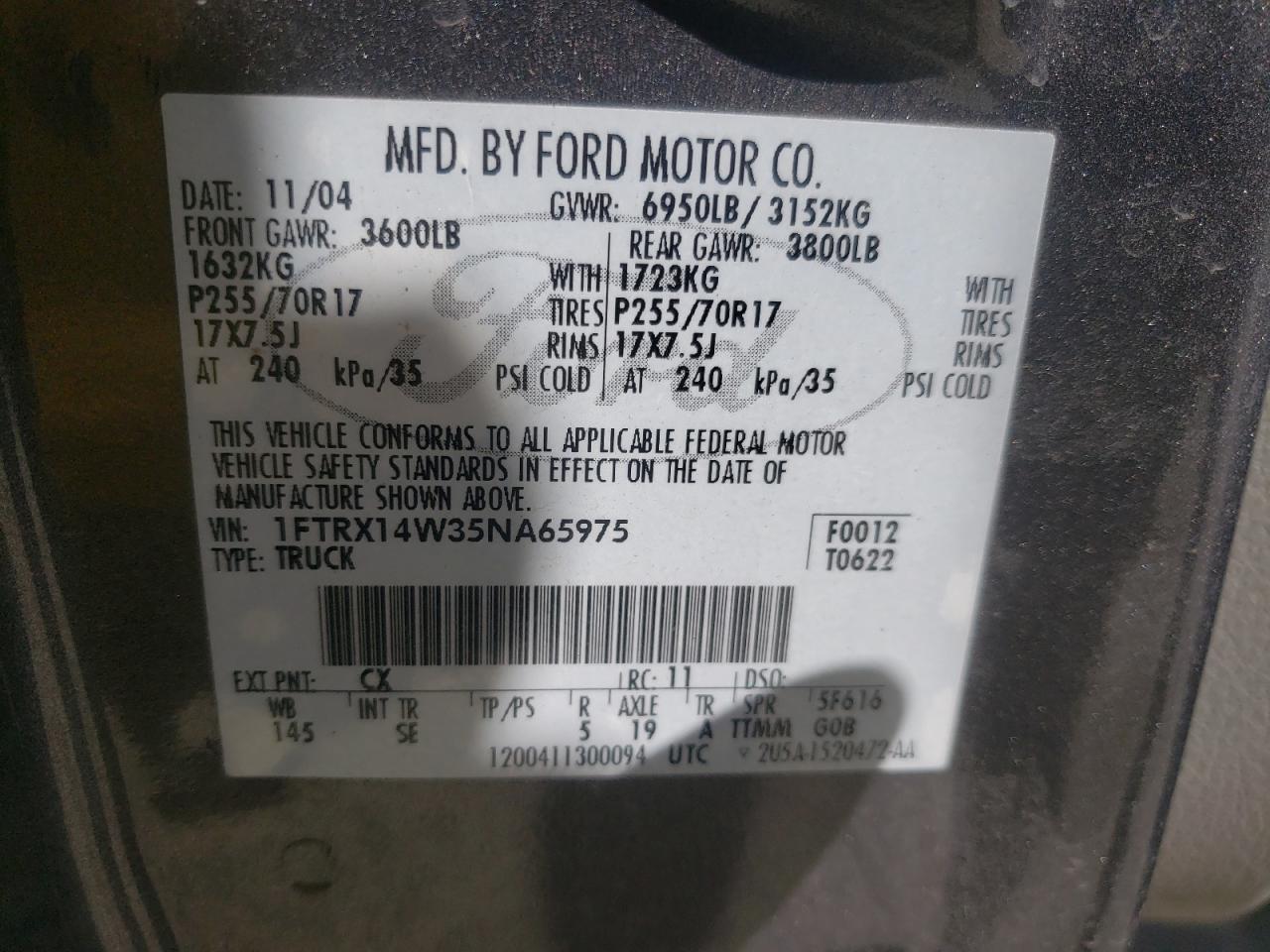 1FTRX14W35NA65975 2005 Ford F150