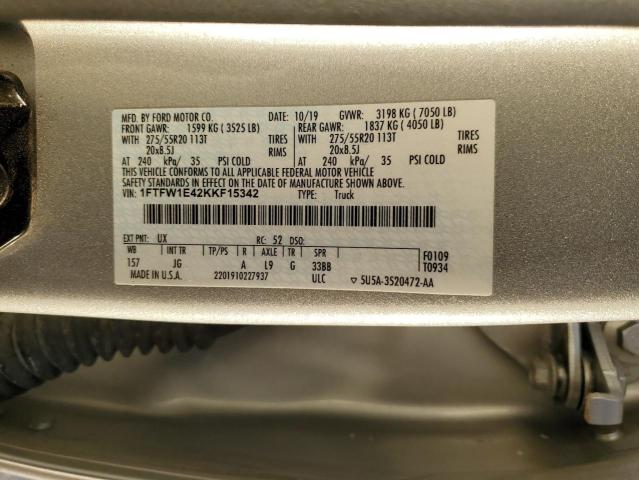 1FTFW1E42KKF15342 Ford F150 Supercrew