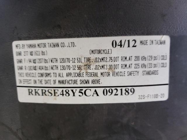 2012 YAMAHA YW125 RKRSE48Y5CA092189