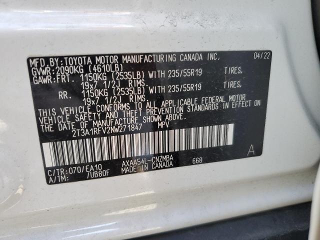 2T3A1RFV2NW271847 Toyota Rav4 Xle Premium