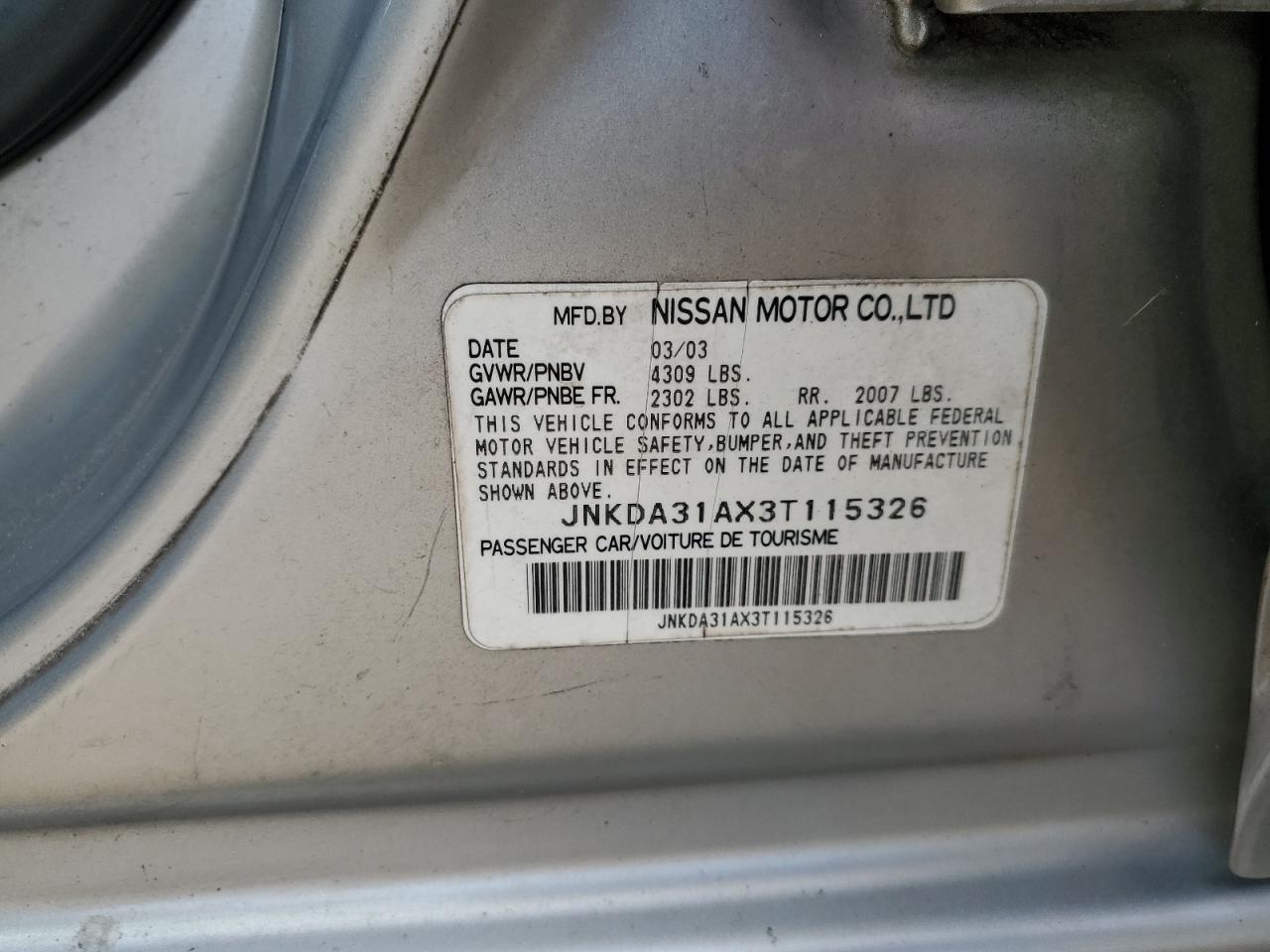 JNKDA31AX3T115326 2003 Infiniti I35