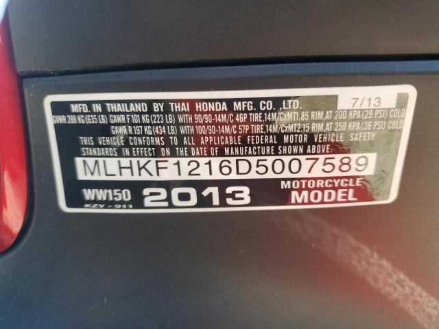 2013 HONDA PCX 150 MLHKF1216D5007589