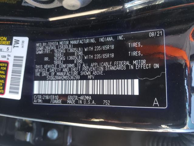 VIN 5TDGZRAH2MS536299 2021 Toyota Highlander, Xle no.12