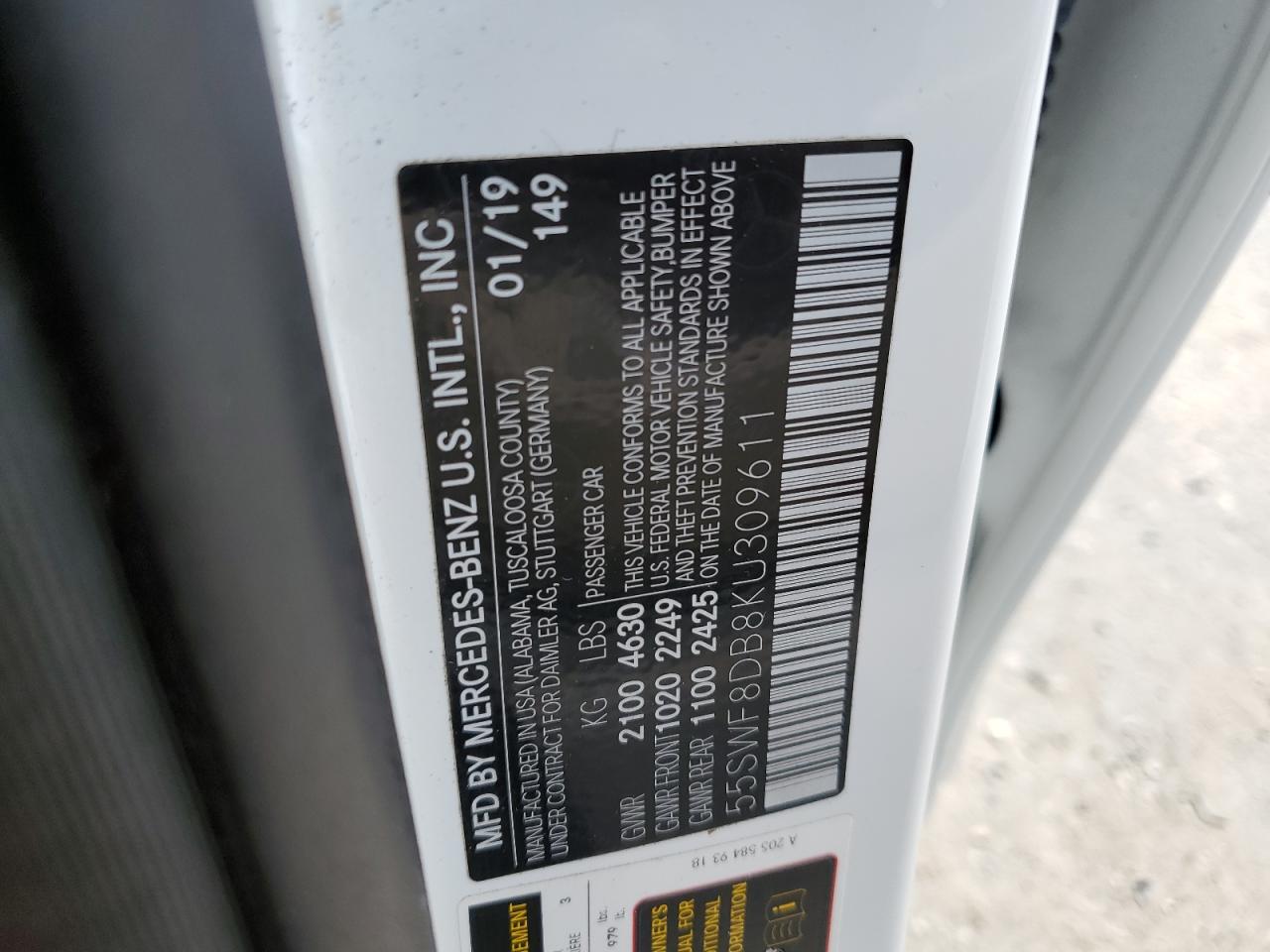 55SWF8DB8KU309611 2019 Mercedes-Benz C 300