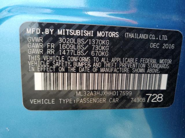 ML32A3HJXHH017599 | 2017 MITSUBISHI MIRAGE ES