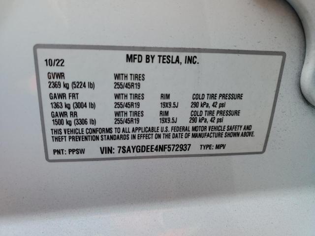 7SAYGDEE4NF572937 Tesla Model Y