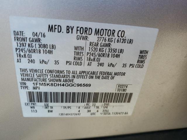 1FM5K8DH4GGC96569 Ford EXPLORER XLT