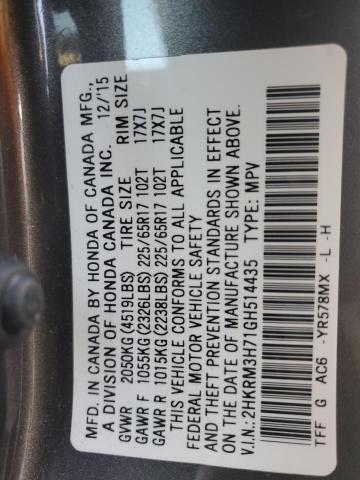 2HKRM3H71GH514435 | 2016 HONDA CR-V EXL