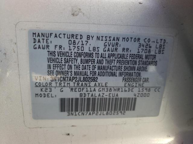  NISSAN VERSA 2018 Сірий