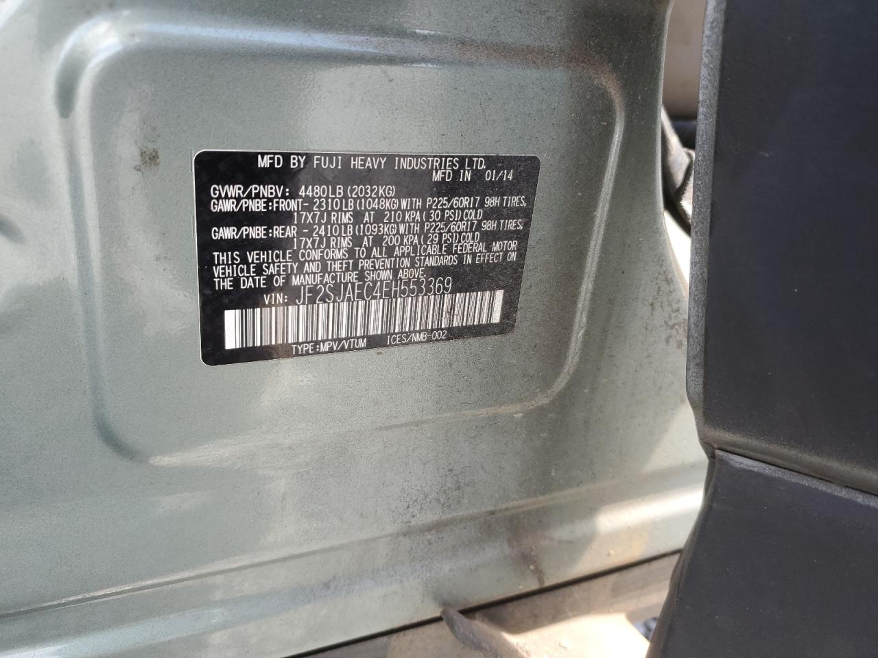 JF2SJAEC4EH553369 2014 Subaru Forester 2.5I Premium