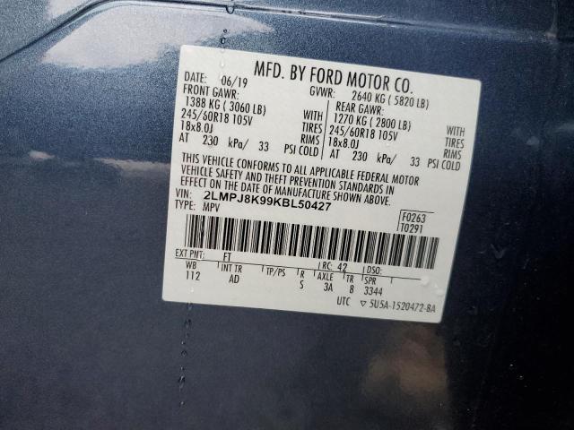 2019 LINCOLN NAUTILUS S 2LMPJ8K99KBL50427