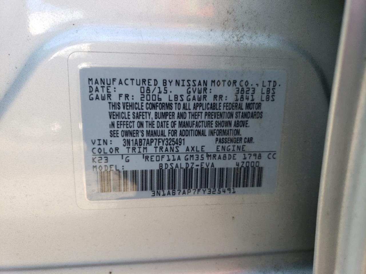 3N1AB7AP7FY325491 2015 Nissan Sentra S