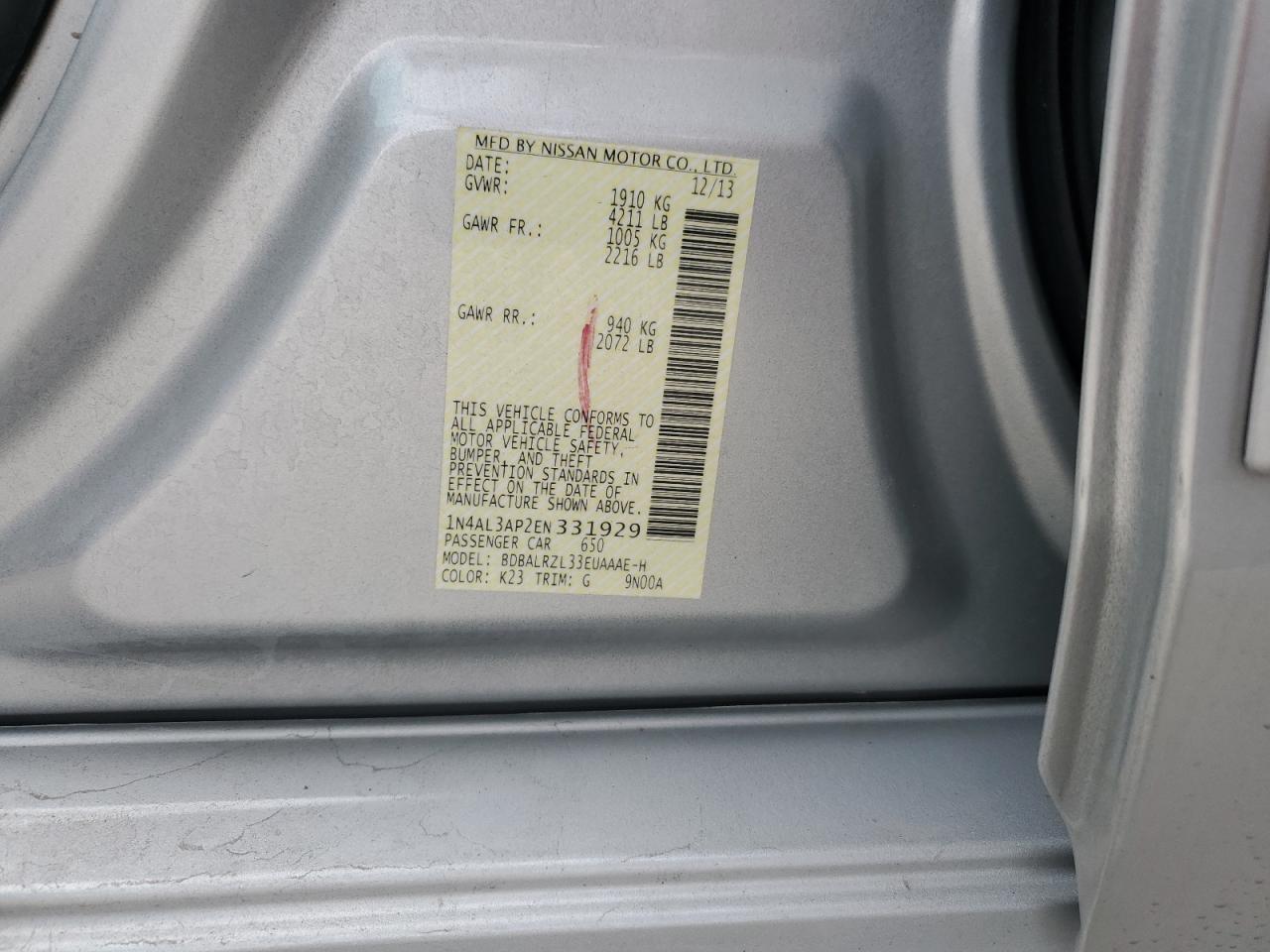 Lot #2176004284 2014 NISSAN ALTIMA 2.5