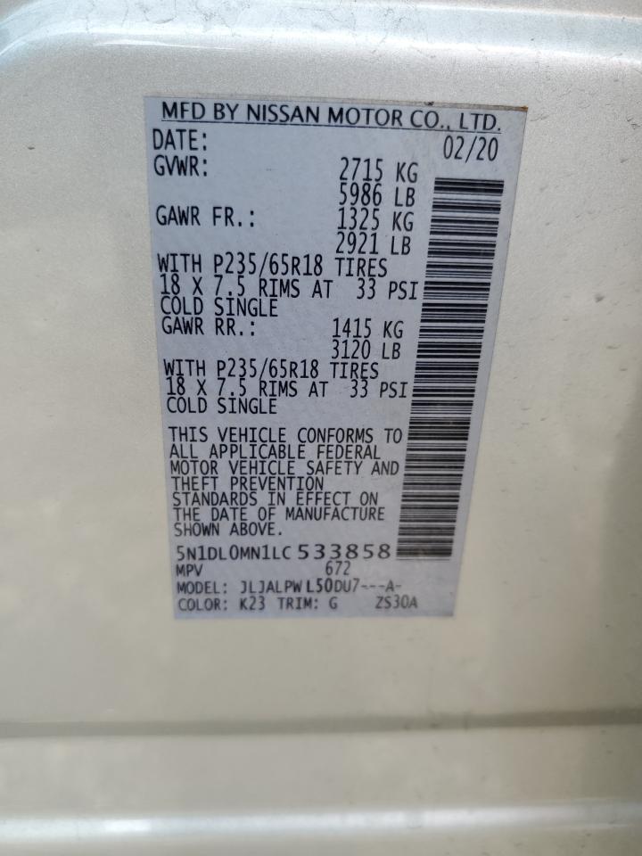 5N1DL0MN1LC533858 2020 Infiniti Qx60 Luxe