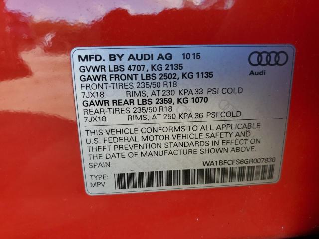 WA1BFCFS6GR007830 | 2016 Audi q3 premium plus