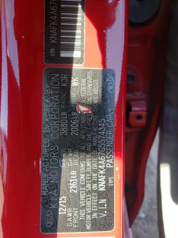 KNAFK4A67G5574345 KIA FORTE LX