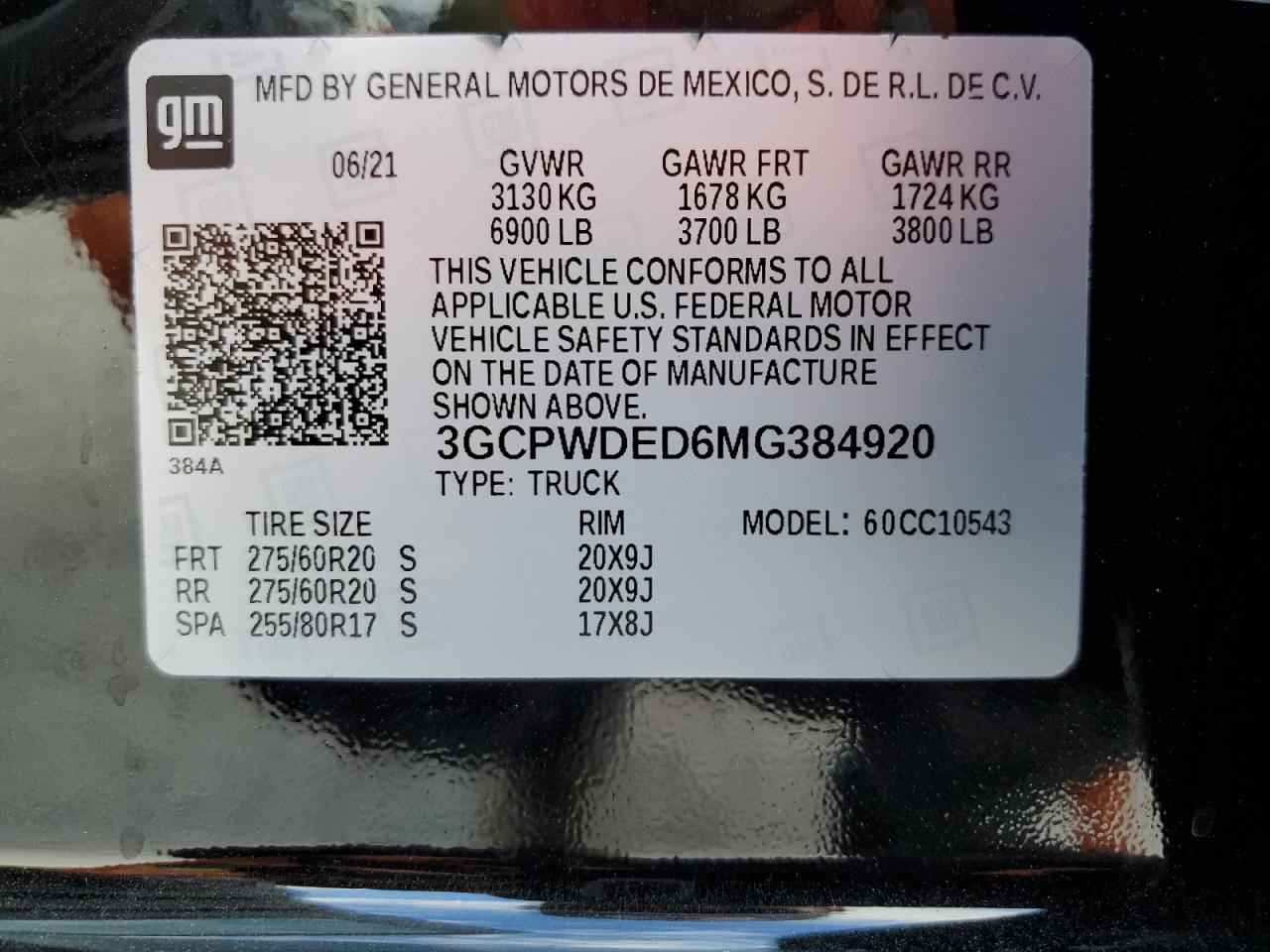 3GCPWDED6MG384920 2021 Chevrolet Silverado C1500 Rst