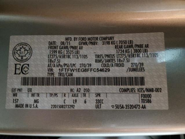 1FTFW1EG8FFC54629 Ford F150 Supercrew