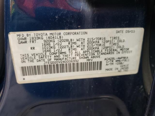 2004 Toyota Rav4 VIN: JTEGD20V240006992 Lot: 53033074