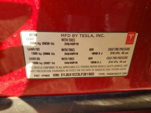 2020 TESLA MODEL S - 5YJSA1E23LF381905