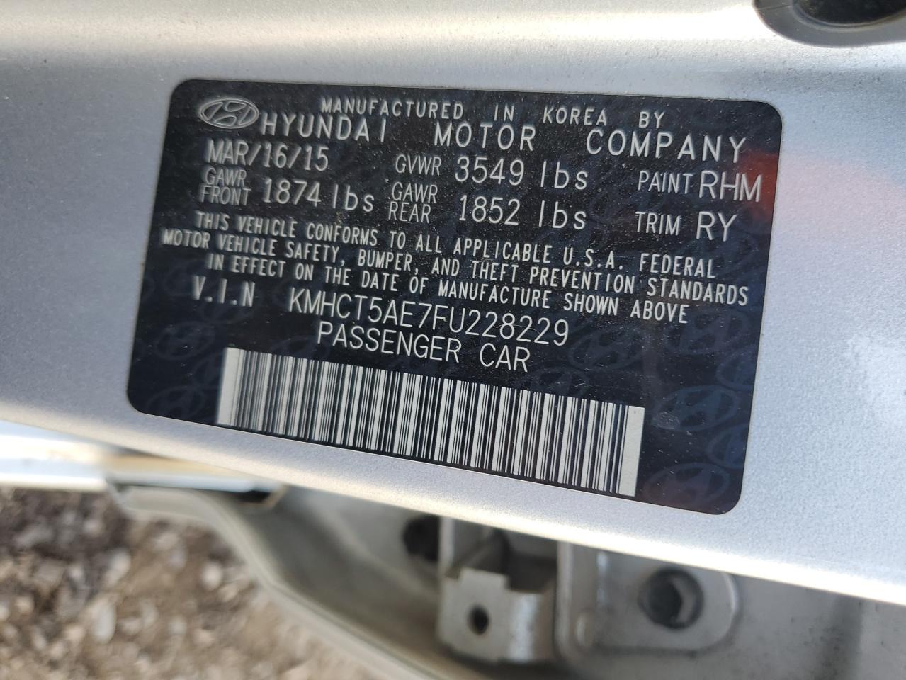 KMHCT5AE7FU228229 2015 Hyundai Accent Gs