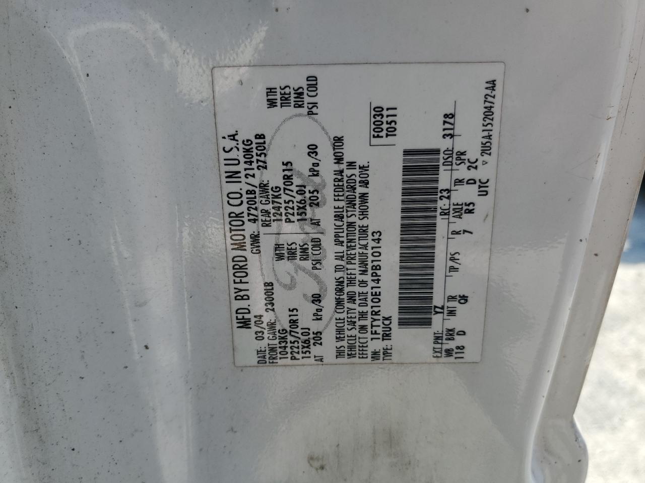 1FTYR10E14PB10143 2004 Ford Ranger