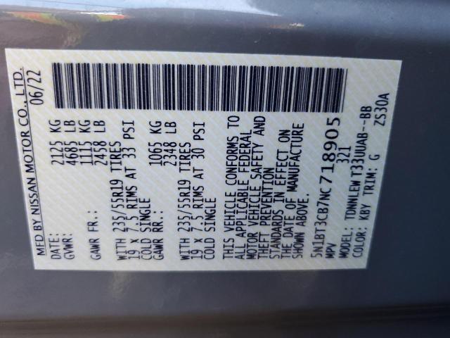 5N1BT3CB7NC718905 Nissan Rogue Sl