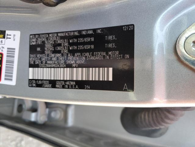 5TDZZRAHXMS043804 Toyota Highlander L