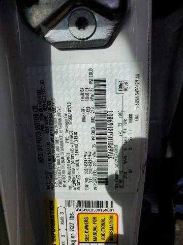 3FA6P0LU5JR169801 Ford Fusion Se Hybrid