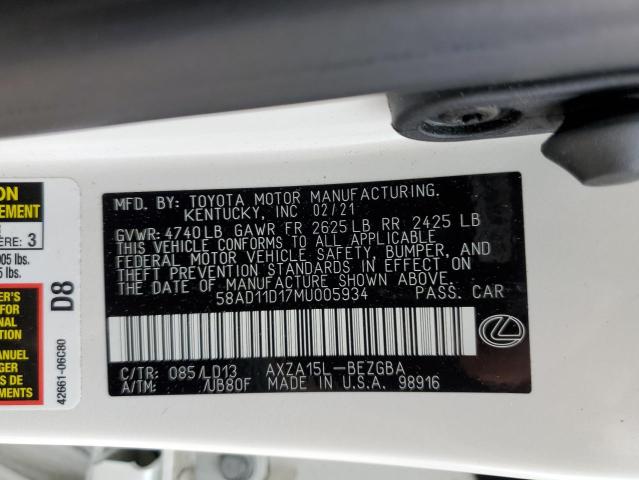 58AD11D17MU005934 Lexus ES250 ES 250 BAS 10