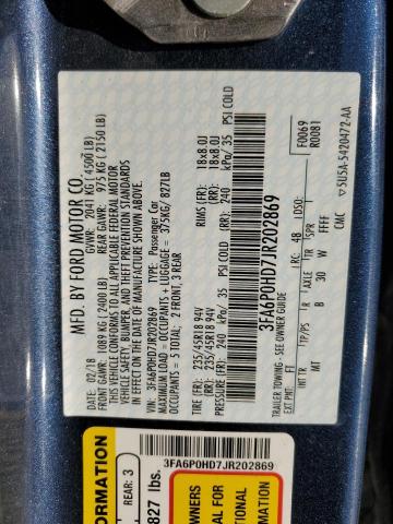 3FA6P0HD7JR202869 Ford FUSION SE