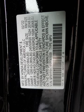 2022 HONDA PILOT BLAC - 5FNYF6H74NB041939