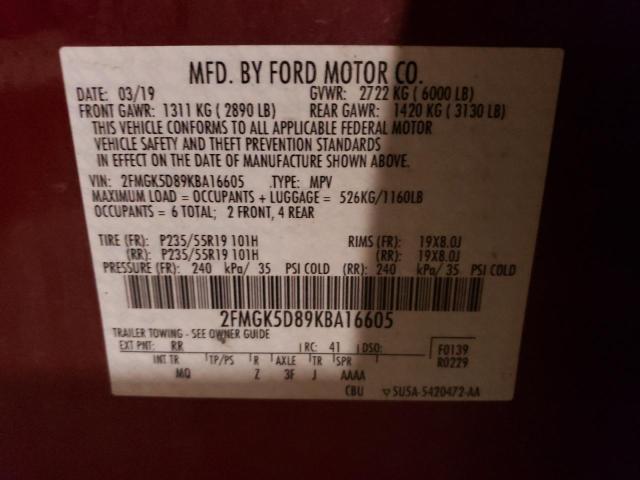 2FMGK5D89KBA16605 Ford Flex Limited