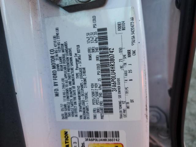3FA6P0LU4HR380742 Ford Fusion Se Hybrid