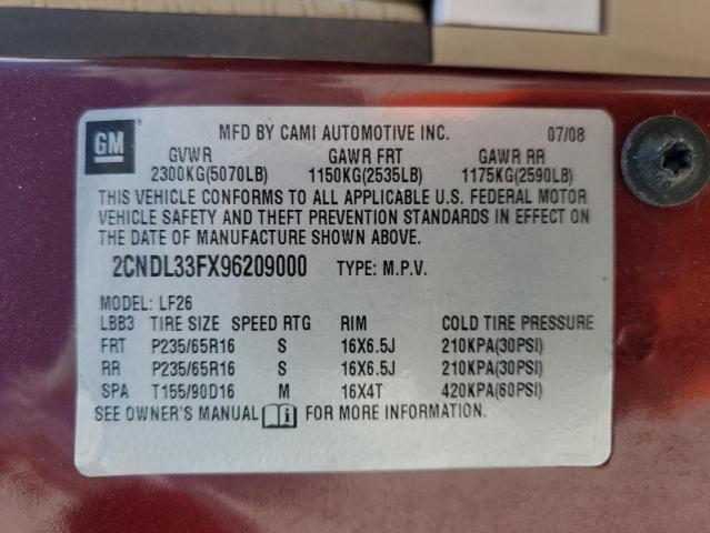 2CNDL33FX96209000 | 2009 Chevrolet equinox lt