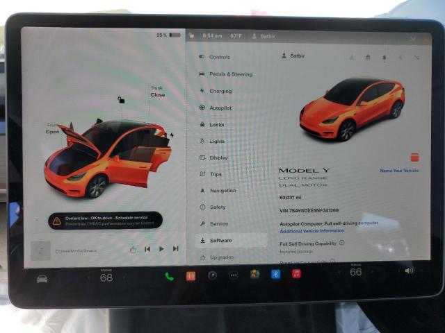 7SAYGDEE5NF341268 | 2022 TESLA MODEL Y