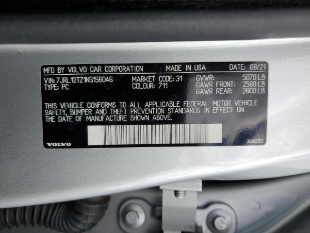 2022 VOLVO S60 B5 MOM 7JRL12TZ1NG156046