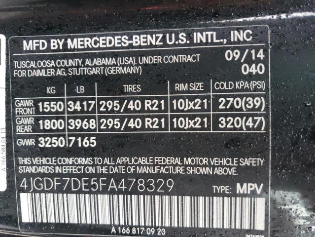 VIN 4JGDF7DE5FA478329 2015 Mercedes-Benz GL-Class, ... no.13