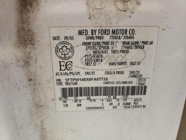 1FTPW145X6FA07732 2006 Ford F150 Supercrew