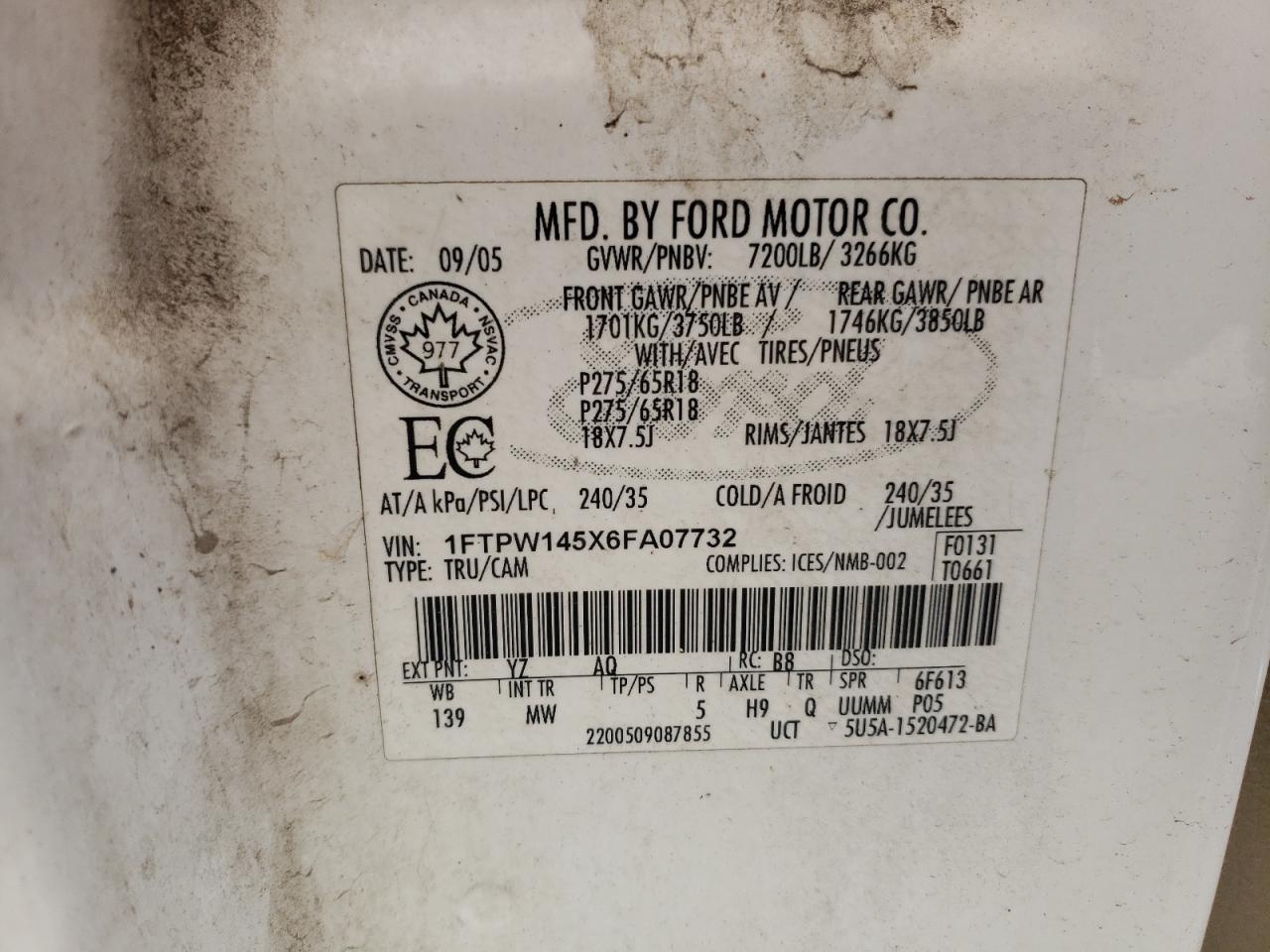 1FTPW145X6FA07732 2006 Ford F150 Supercrew 1FTPW145X6FA07732 2006 Ford F150 Supercrew