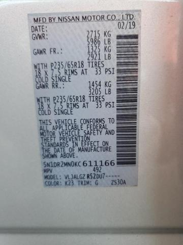 5N1DR2MN0KC611166 Nissan Pathfinder S
