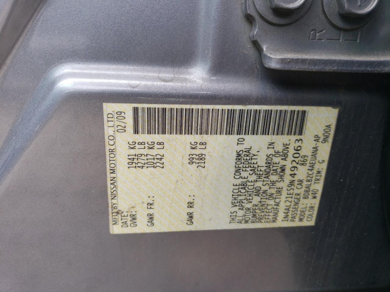 1N4AL21E59N492063 2009 Nissan Altima 2.5