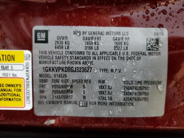 1GKKVPKD8GJ323627 GMC ACADIA SLE